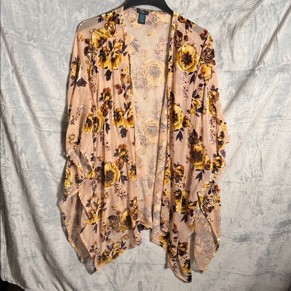 Floral Kimono Cardigan velvet burnout one size oversized golden hues‎ fall color